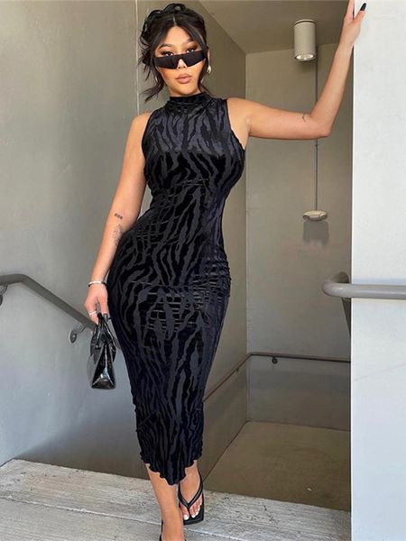 Abiti casual Elegante stampa estetica Cocktail modellante per il corpo Donna autunnale coreana Abito da festa senza maniche con collo a lupetto nero con guanti