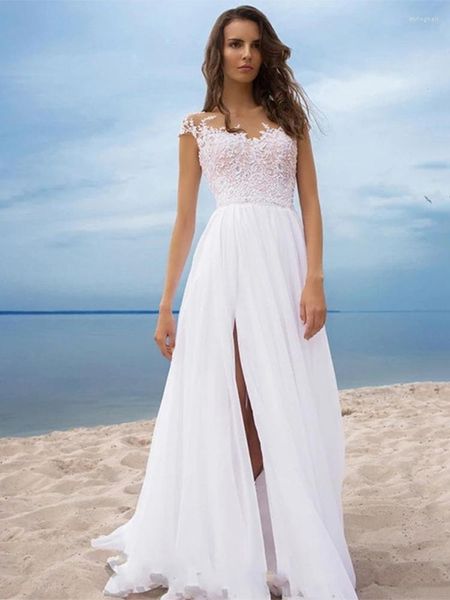 Partykleider Schulterfrei Brautkleid Ärmellos High Side Slit Rückenfrei Hochzeit 2023 Schatzapplikation Chiffon Vestido de Novia