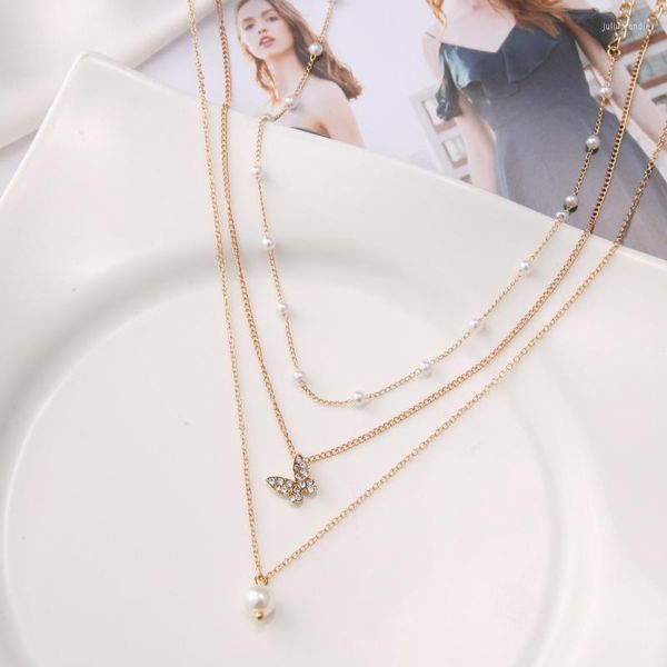 Anhänger Halsketten Lange geschichtete Halskette Schmetterling Mode Frauen Korea Stil Geschenk für Mädchen Nette Reizende Halsschmuck