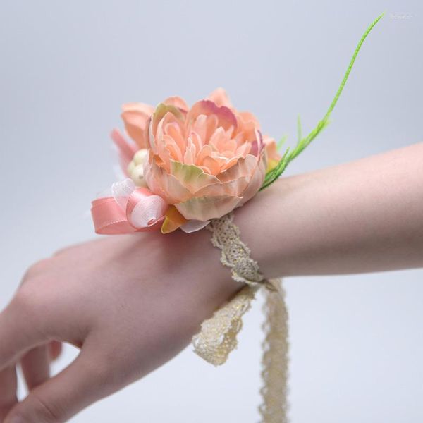 Braccialetti con ciondoli Bracciale da damigella d'onore per ragazze Fiori a mano Corpetto da polso artificiale per accessori da ballo per feste di fiori da sposa