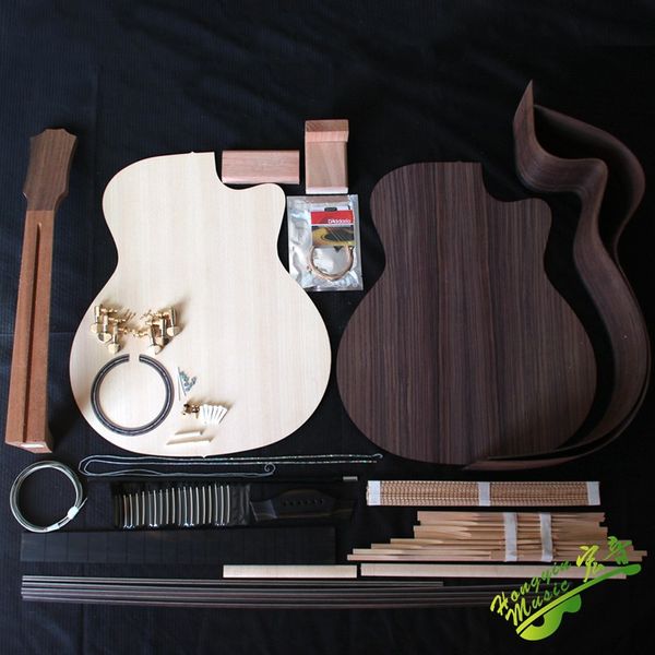 Borse da esterno Kit per chitarra acustica di grado A Abete massello Top in palissandro Fasce posteriori Manico in mogano Costruisci il tuo fai da te 230620