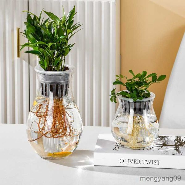 Vasos de plantas Mini vaso de flores hidropônico Tanque de peixes Plástico transparente Vasos de plantas sem solo Vaso de plantador auto-irrigável para decoração de casa R230620