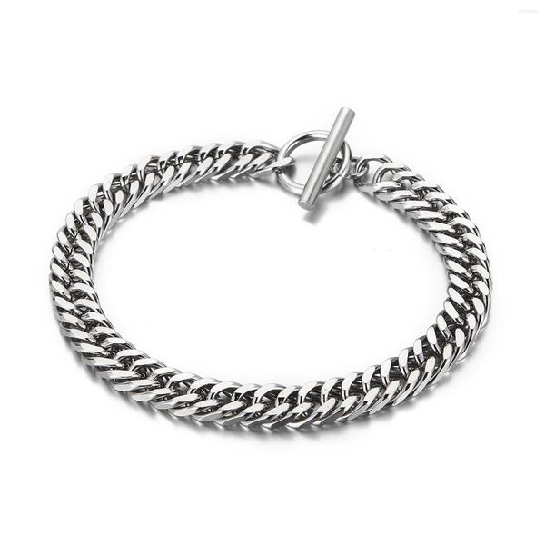 Braccialetti a maglie Bracciale in acciaio inossidabile largo 7 mm Inseparabile cubano semplice per gioielli a catena da uomo e da donna