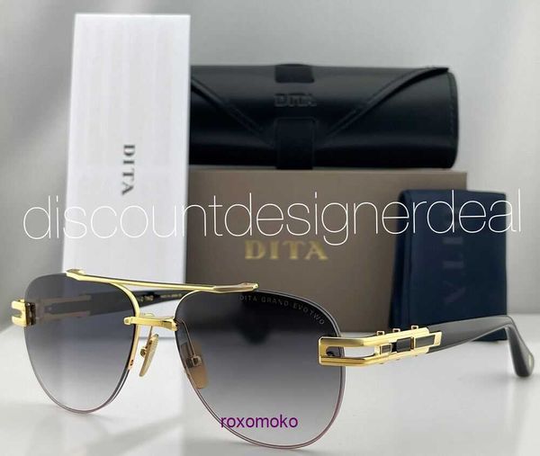 Top Original Großhandel Dita Sonnenbrillen Online-Shop DITA GRAND EVO TWO Sonnenbrille DTS139 A 01 Gelbgold Schwarz Grau Verlaufsgläser