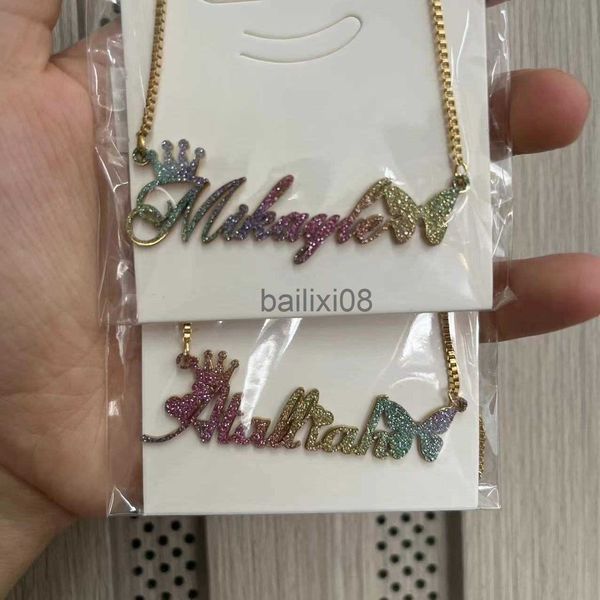 Colares com pingente de nome personalizado com caixa de corrente de aço inoxidável com nome de colar personalizado com nome de corrente gargantilha de joias personalizadas J230620