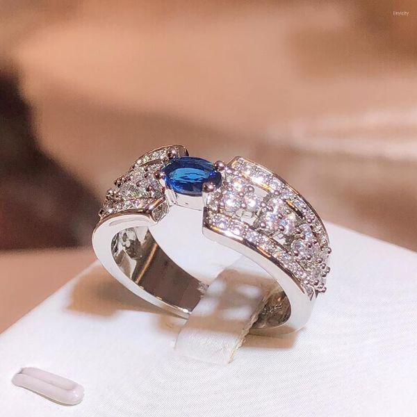 Cluster Rings High Quality For Women With A Ring S925 Silver Big Blue Stone Diamond Gemstone Emerald Tourmaline Pariba Jewelry Wedding