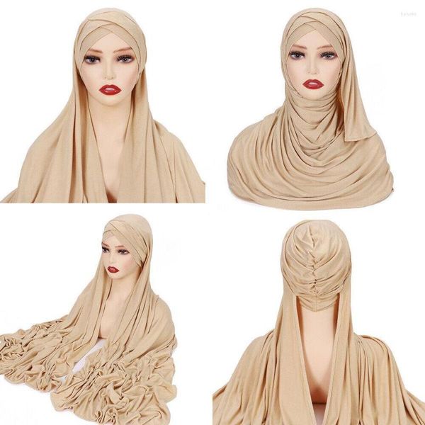 Abbigliamento Etnico Copricapo Arabo Musulmano One Piece Jersey Hijab Cappellino Copricapo Sciarpa Avvolgente Turbante Islamico Scialli Per Donna 70 175 Cm