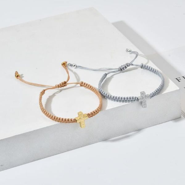 Charm Bracelets Altın Kaplama Bakır Çapraz Kadınlar İçin Erkekler El Yapımı Örgülü Ayarlanabilir Halat String Bilezik Şanslı Başlık Mücevherleri