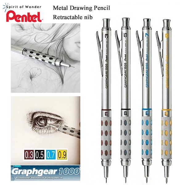 Lápis Pentel GraphGear 1000 Lapiseira Mecânica Haste de Metal Baixo Centro de Gravidade Ponta Retrátil Desenho Esboço a Lápis 0,3 0,5 0,7 0,9 mm 230620