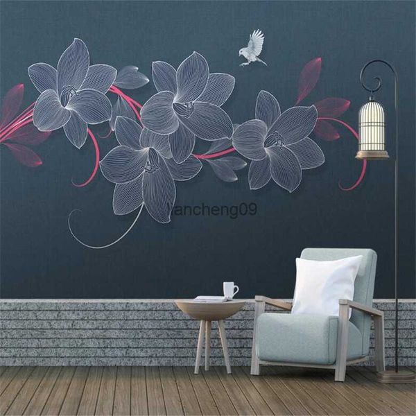 Пользовательские 3D обои роспись маленькая свежая светлая роскошная цветочная птица растение фоновое украшение стены картина L230620