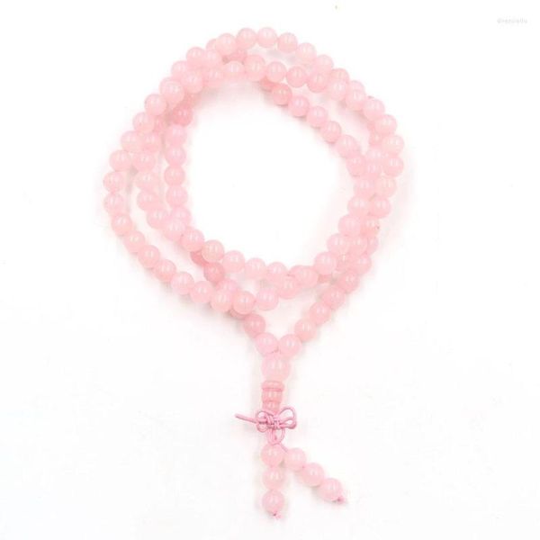 Anhänger Halsketten FYSL Handgemachte Webart Rose Rosa Quarz Lange Perlen Kette Halskette Tigerauge Stein Schmuck