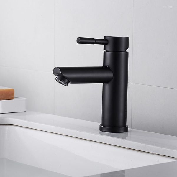 Rubinetti per lavabo da bagno Rubinetto per lavabo monocomando in acciaio inossidabile nero / spazzolato Rubinetti per lavabo con miscelazione acqua fredda Torneira