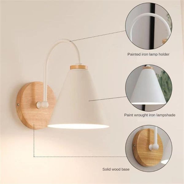 Lampada da parete Nordic Modern Wood LED Ferro da comodino Luce Camera da letto solida Soggiorno Studio Corridoio Sconce Fixture Decor