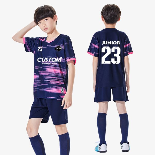 Outros artigos esportivos por atacado 100% poliéster personalizado camisas de futebol infantil conjuntos de camisa de futebol respirável conjunto de uniforme de futebol para crianças Y305 230620