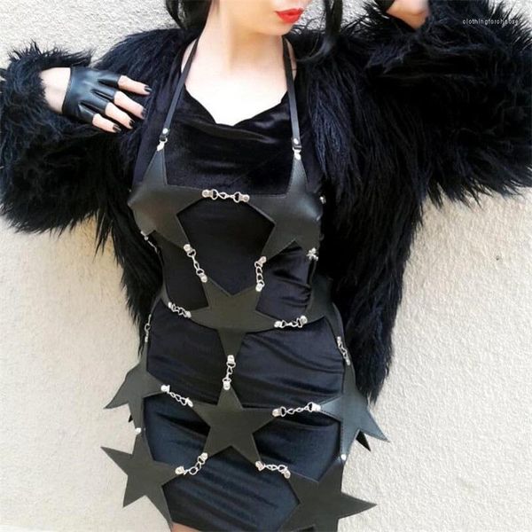 Abiti casual in ecopelle punk gotico abito da donna pentagramma catena di imbracatura discoteca sexy scava fuori abiti da festa rave festival stellare