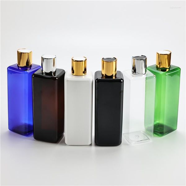 Vorratsflaschen, mehrfarbig, 300 ml x 20, leerer Kunststoff mit gold-silberner Scheibenoberkappe, quadratischer kosmetischer Flüssigkeitsbehälter, Shampoo, PET