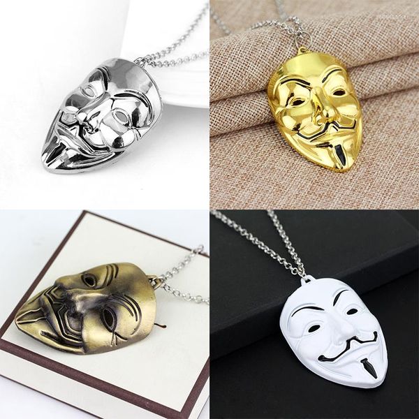 Correntes V For Vendetta Colar com Pingente Anonymous Mask Charm Gargantilha Hacker Metal Masculino Feminino Acessórios de Filme