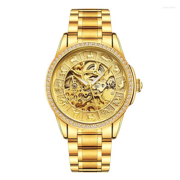 Orologi da polso Orologi automatici di scheletro d'oro di lusso per le donne Orologio meccanico da lavoro di moda Scatola per bracciale da donna in acciaio creativo