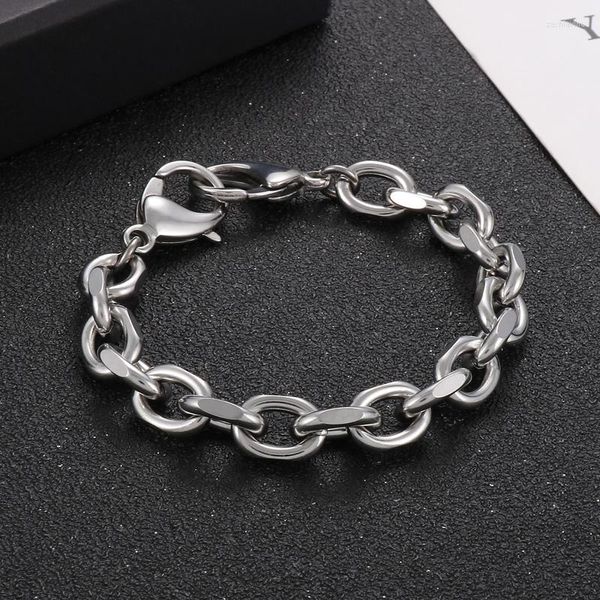 Link Armbänder Fongten Edelstahl Panzerarmband für Männer Silber Farbe „O“ Figaro Kette Armband Männlicher Charme Hip Hop Schmuck