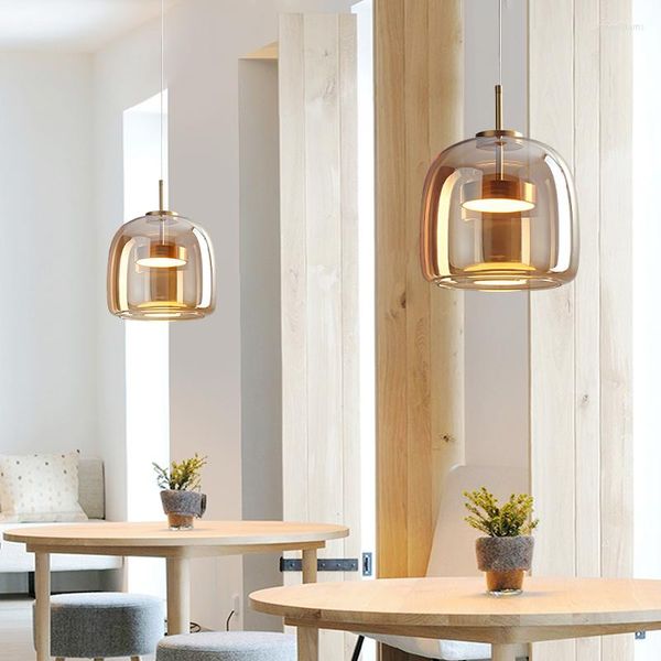 Luminárias pendentes Nordic Led Glass Restaurant Lamp Minimalista Bar Light Sala de estar Quarto Cabeceira Designer Pequenas luminárias de suspensão