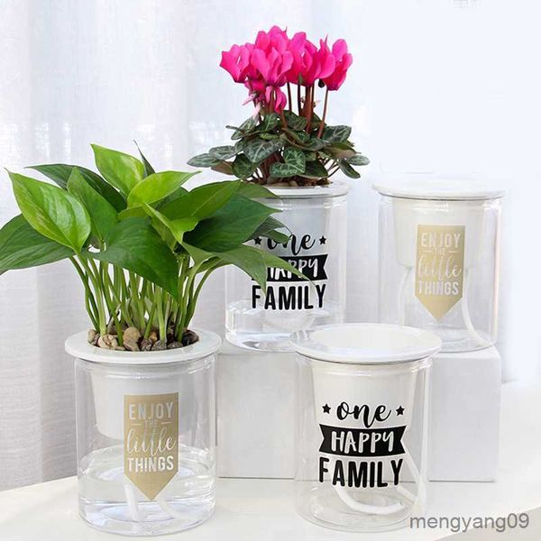 Vasos de plantas Vaso de flores preguiçoso Vaso de flores de absorção automática de água Plástico transparente Auto-rega Plantador de plantas de berçário Vagens Vaso de flores FU R230620