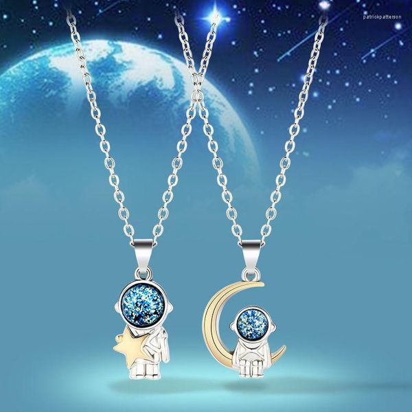 Anhänger Halsketten Astronaut Paar Halskette EIN Paar Schlüsselbein Memorial Space Star Mond Geschenk für Freundin Frauen Mädchen