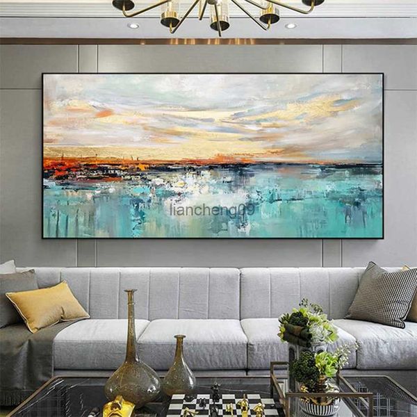 Handgemachte Leinwand Ölgemälde abstrakte horizontale Sonnenuntergang Glow Home Decor benutzerdefinierte Wandbild für Wohnzimmer Sofa Hintergrund Wand Poster L230620