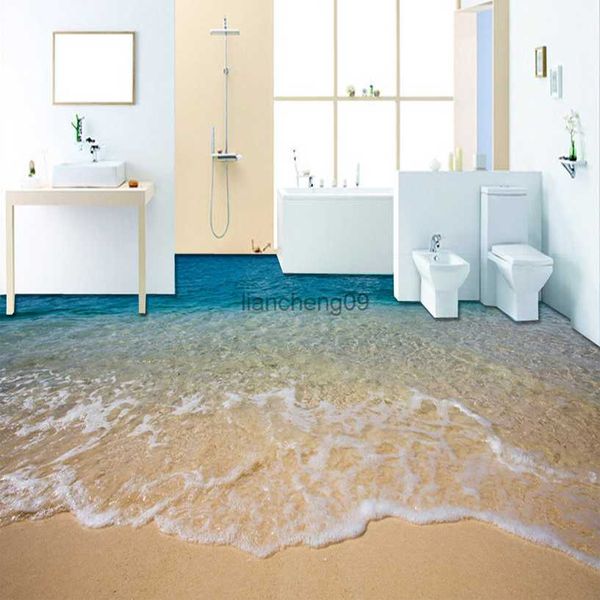 Benutzerdefinierte 3D Strand Meer Wasser Wohnzimmer Schlafzimmer Badezimmer Boden Wandmalereien Selbstklebende Vinyl Tapete Wohnkultur De Parede L230620