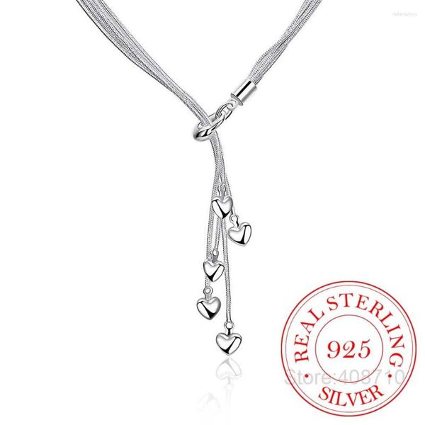 Ketten Est Luxus 925 Sterling Silber Halskette Kette Lange Quaste Anhänger Fünf Herz Maxi Für Frauen Edlen Schmuck Geschenk