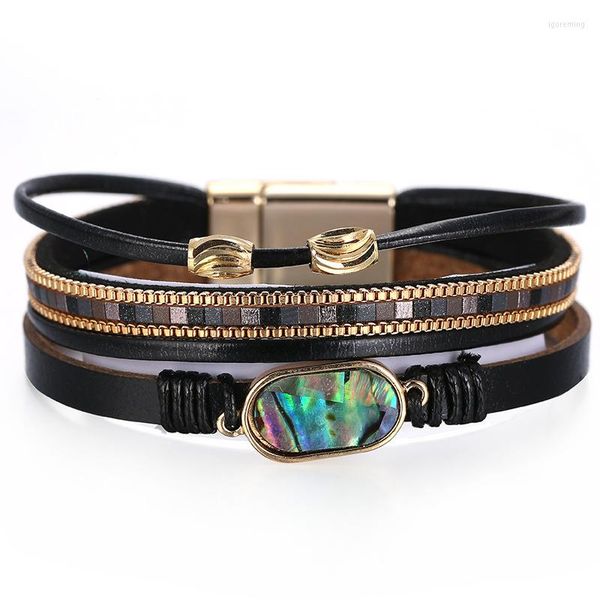 Braccialetti con ciondoli WYBU Bracciale in pelle femminile di alta qualità per donna Catena in metallo Smalto colorato Artigianato Geometrico Fiaba Specchio magico