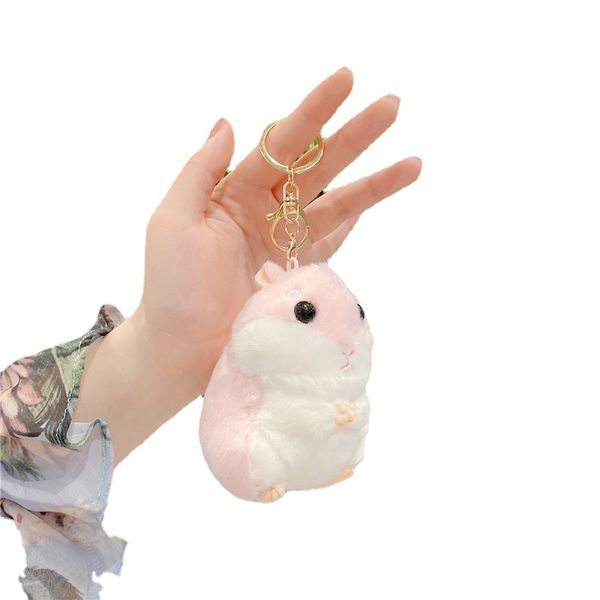 Moda Bonito Mini Desenho Animado Portátil Hamster Boneca de Pelúcia Pingente Chaveiro Rato Chaveiro Brinquedo Mochila Escolar Acessórios 10cm