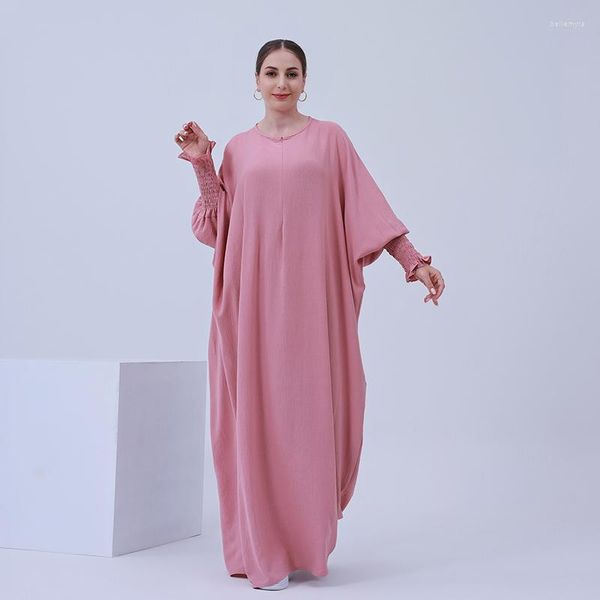 Ethnische Kleidung, einfarbig, Abaya für Damen, mit Reißverschluss vorne, Schmetterlingsärmel, islamisches lässiges langes Kleid, muslimisches Dubai, türkische Bescheidenheits-Gebetsrobe