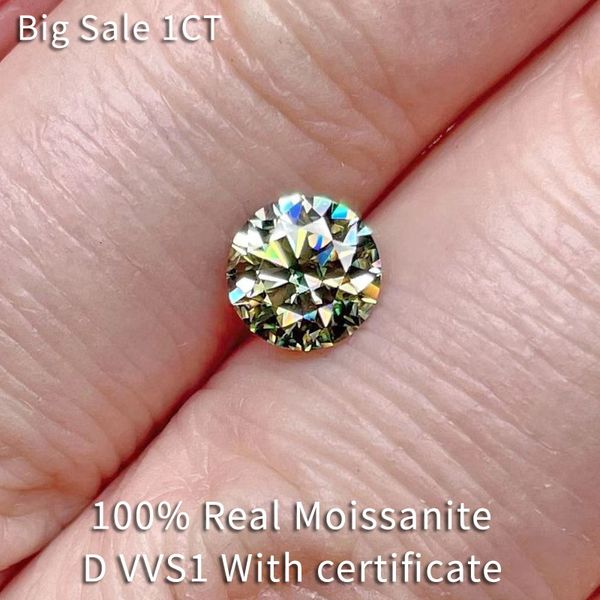 Свободные бриллианты Big Sale Real Stone 1ct 65 мм Greenyellow Labgrown Color D VVS 3EX Gemstone для колец 230619