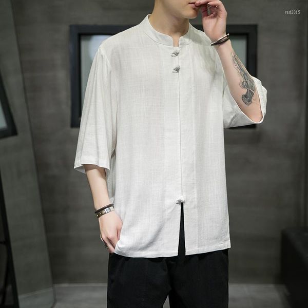 Camicie casual da uomo stile estate biancheria cinese camicia corta Wu Dang magliette sottili oversize abbigliamento uomo 2023 Harajuku mezza manica uomo