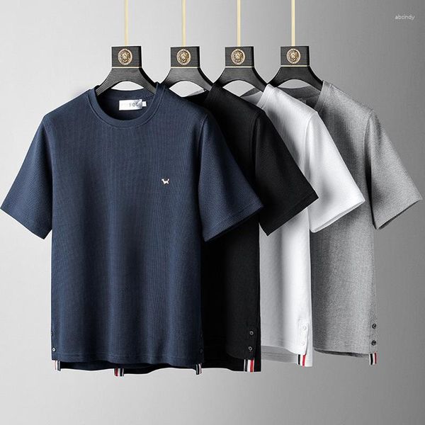 T-shirt da uomo T-shirt in cotone waffle premium T-shirt da uomo estiva casual Trend Dog Ricamo Semplice tinta unita Girocollo Versatile Top a maniche corte