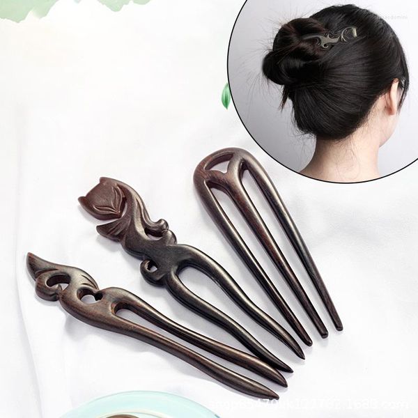 Fermagli per capelli Bastoncini creativi Forchette Forcine a forma di U E copricapo di animali in legno Fermagli per capelli Accessori vintage da donna