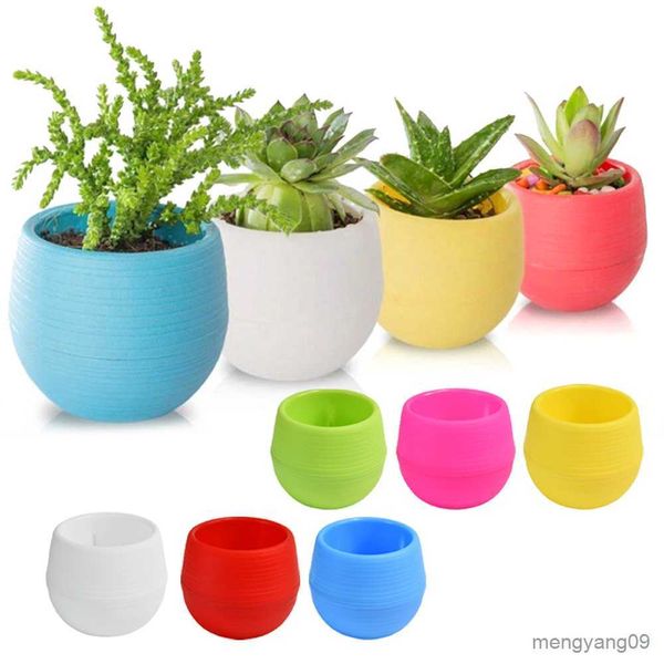 Fioriere Vasi Creativo Eco-friendly Colorato Mini rotondo in plastica Pianta Vaso da fiori Giardino Home Office Decor Fioriera Vasi da fiori R230620