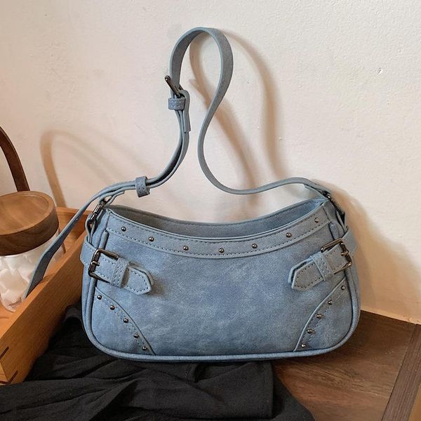 Abendtaschen Marke Designer Denim Damen Umhängetasche Einfache Niete Umhängetasche Jeans Retro Kleine Hobos Handtasche