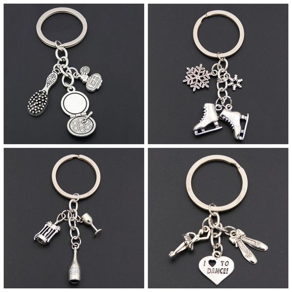 Ich liebe es, Schlüsselschuhe zu tanzen Skatingschuhe Charme Make -up Anhänger Wein Keyring Frauen Tennisschmuck