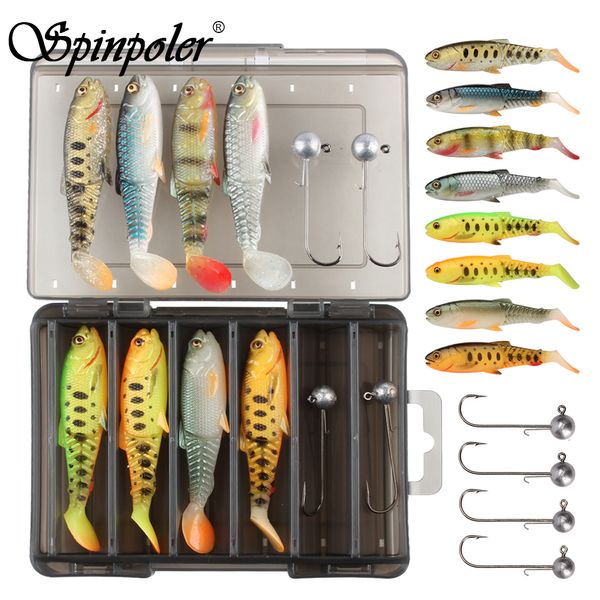 Iscas Iscas Spinpoler Kit de Iscas de Pesca Para Água Doce Isca Enfrentar Para Bass Truta Salmão Swimbait Shad Gabaritos De Plástico Macio Anzóis Pesca 230619