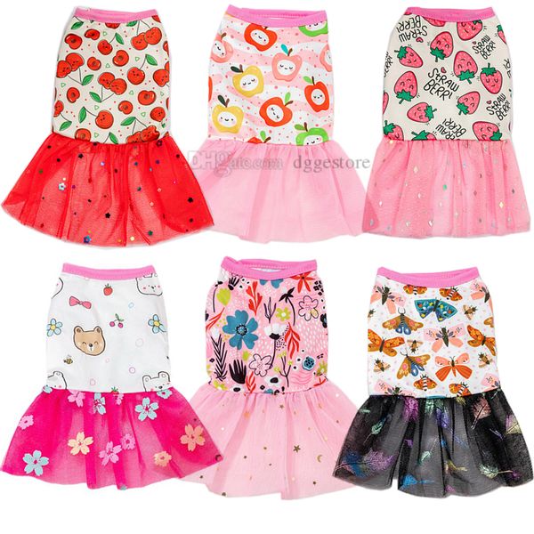 Vestidos de cachorro para cães pequenos, leve, refrescante, vestido de cachorro, estampa de frutas, macio, respirável, roupas para cães de estimação para primavera, verão, Havaí, filhotes, princesa, vestidos S A759