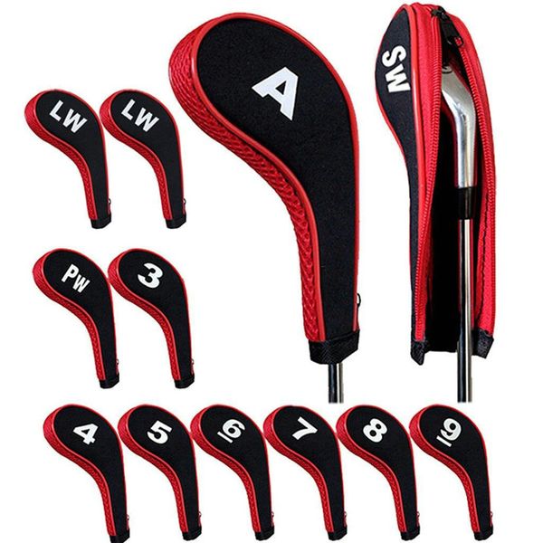 Outros produtos de golfe Alta qualidade 12 peças de borracha Neoprene capa de cabeça de golfe club iron taco luva protetora impressão digital com zíper pescoço longo 230620