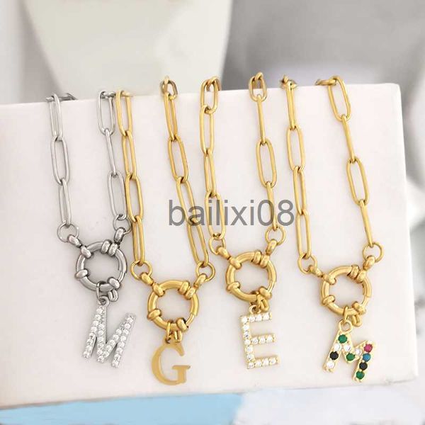 Подвесные ожерелья Qmhje Начальный шарм A-Z Letters Shell Women Men Coker Gold Silver Colore Chain 45 см большой маленький алфавит DIY J230620