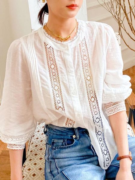 Frauenblusen Gypsylady Hollow out elegante schicke Bluse -Shirt Spitze Patchwork Sheer Sexy Frühlings Sommer Frauen Puff Ärmel Damen Top Blusa