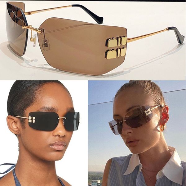 Óculos de sol com máscara de onda Óculos de sol feminino sem armação com lentes rosa Metálico Ajuste para as pernas Óculos de sol feminino Lazer Moda Festa na praia