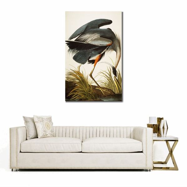 Arte Abstrata Animal Lona Great Blue Heronjohn James Audubon Pintura Artesanal Café Bar Decoração Moderna