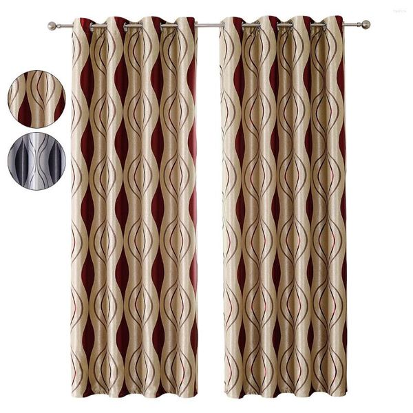 Cortina Intersect Wave Print Panel Janelas Cegas com Isolamento Térmico Texturizado Cortinas Quarto Cortinas Blackout Vintage Sala de Estar