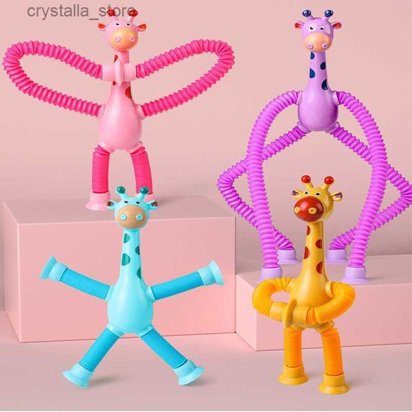 Giocattoli a ventosa per la forma del bambino che cambia giraffa tubo telescopico Giocattoli di agitazione Giocattoli educativi anti-stress elasticizzati per bambini L230518