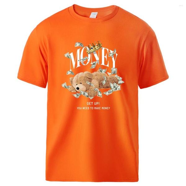 Erkek Tişörtleri kalkıyor! Para kazanmalısın Teddy Bear T-Shirts Erkekler Spor Moda Tee Gömlek Yumuşak Pamuk Üstleri Günlük Maçlar Kısa