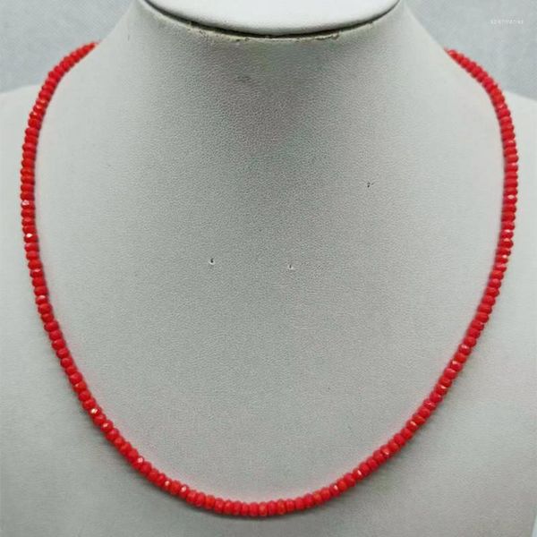 Zincirler Güzel 2x4mm kırmızı yeşim faseti Rondelle Beads Kolye 18 inç moda kadın takı hediye 2023